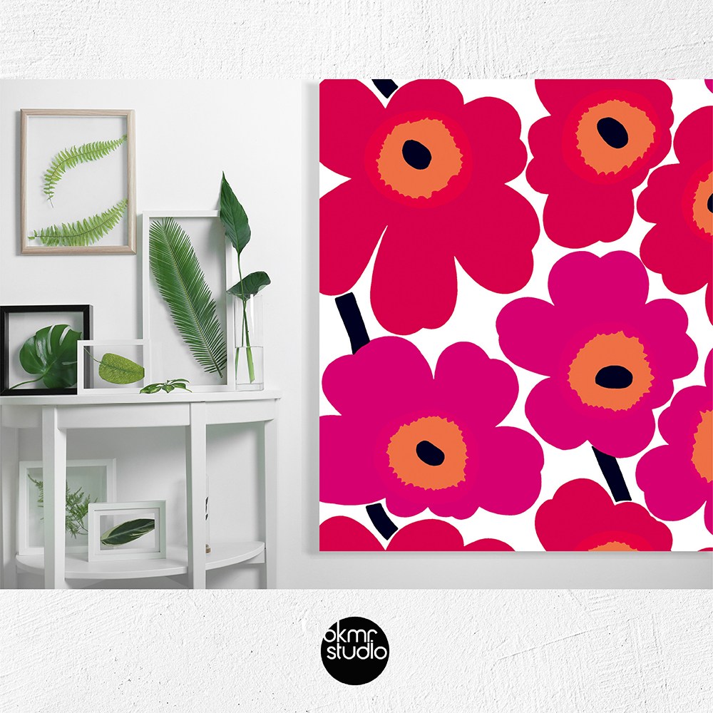 마리메꼬 우니꼬 레드화이트오렌지 캔버스 대형 거실 인테리어 꽃 그림 액자 주문 제작 - 상세 이미지 4
