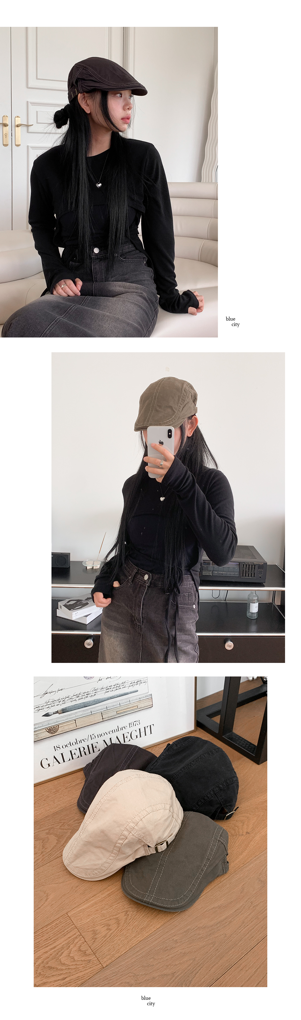 [둘레조절] 스티치 라인 빈티지 빵모자 헌팅캡 모자 4color 상세 이미지 1