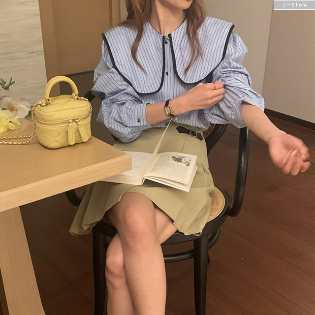 루베 스트라이프 세일러 빅카라 루즈핏 블라우스 2col 봄 가을 코튼 벌룬 제이플로우 이미지 8