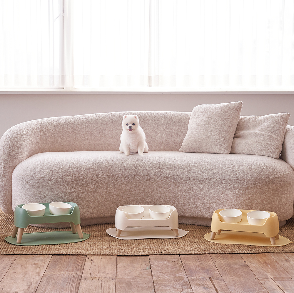 강아지밥그릇 고양이 식기 물그릇 3단 높이조절 커브 도자기 식탁세트 이미지 2