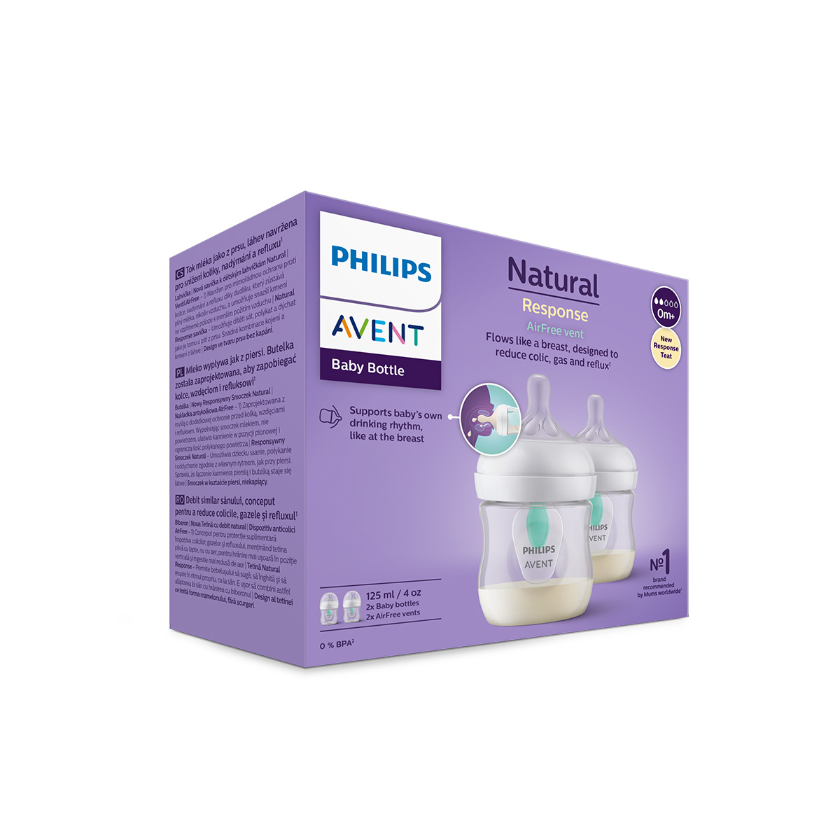 필립스아벤트 배앓이방지 아기편한 젖병 신생아용 125ml 2P (0m+ 젖꼭지 포함) SCY670/02 상품 이미지