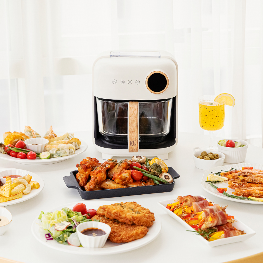 쉐프본 에어밈 스팀 보이는 유리 에어프라이어 4.5L
