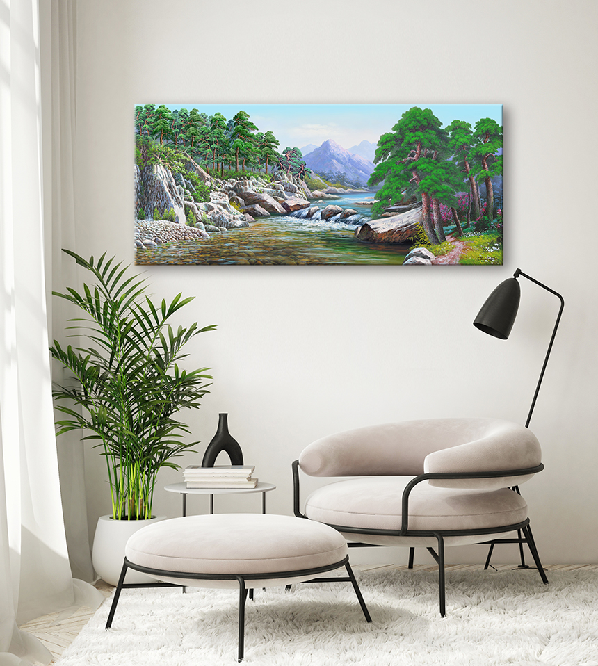 산수화 그림 동양화 거실 꾸미기 풍수인테리어 그림 캔버스액자 배산임수 중소형70x34cm - 상세 이미지 5