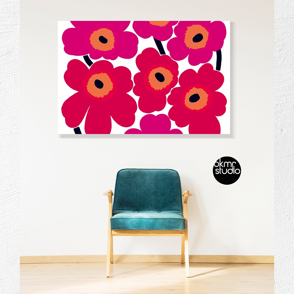 마리메꼬 우니꼬 레드화이트오렌지 캔버스 대형 거실 인테리어 꽃 그림 액자 주문 제작 - 상품 이미지