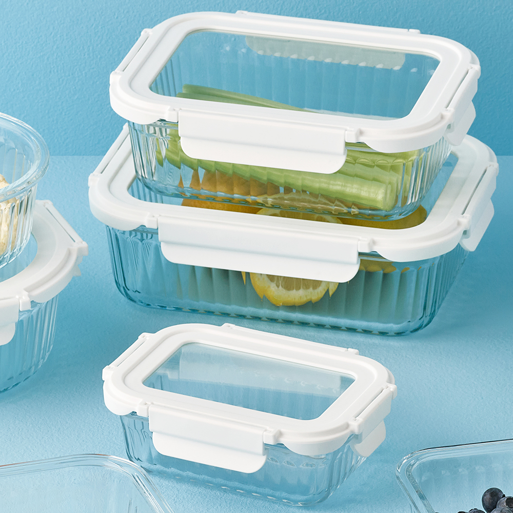 네오플램 글라스캡 내열유리 반찬통 밀폐용기 직사각 3종, 370ml, 1세트 이미지 7