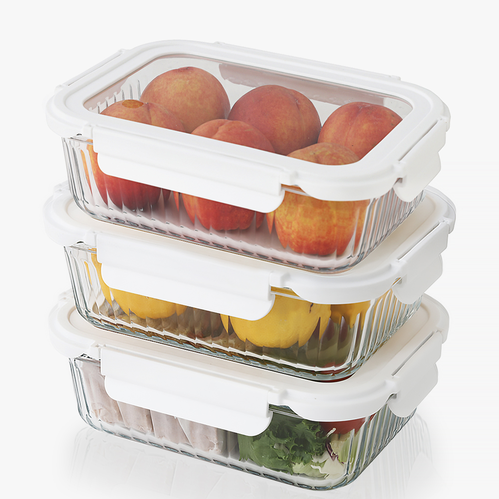 네오플램 글라스캡 내열유리 반찬통 밀폐용기 3p세트 1000ml