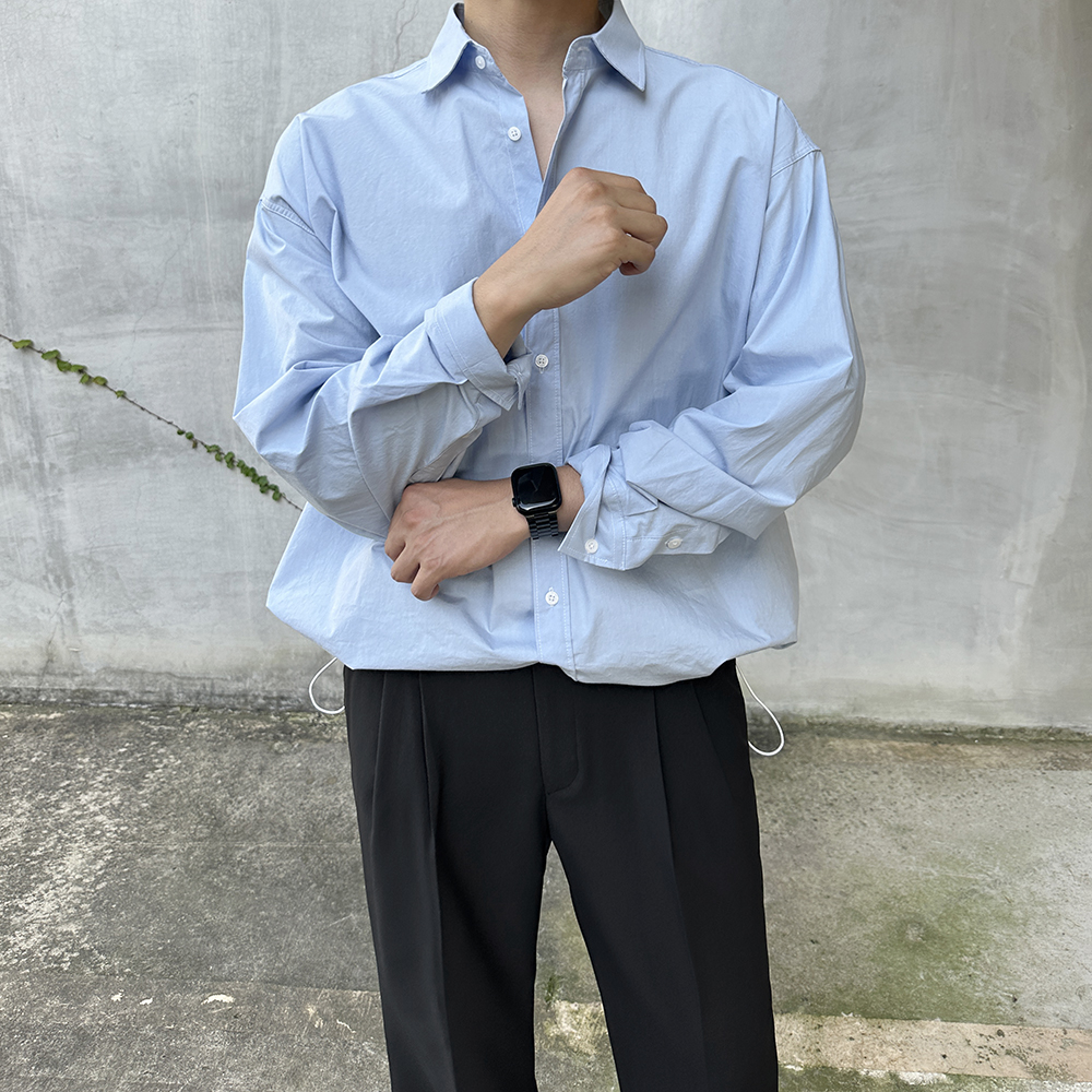남자스트링셔츠 오버핏 링클프리 크롭 셔츠 이미지 2