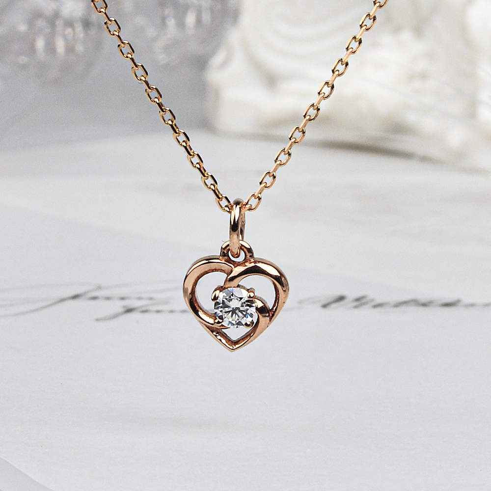 14k 하트 팬던트 목걸이 1부 3mm 모이사나이트 - 상품 이미지