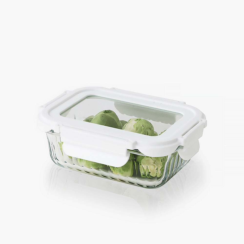 네오플램 글라스캡 내열유리 반찬통 밀폐용기 직사각 370ml, 1개 - 상품 이미지