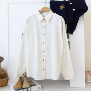 [무배]  베이직 코튼 무지 기본 셔츠 여성 간절기 가을봄 루즈핏 남방 착용 후기 | 사이즈/핏 총정리 - 상품 이미지 2