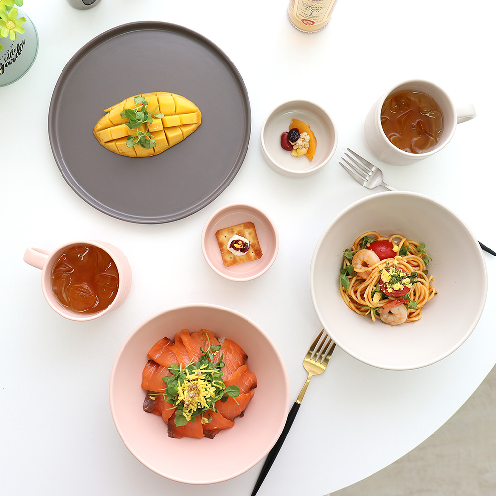 더가온 국내산 도자기 2인 면기 원형접시세트 7P