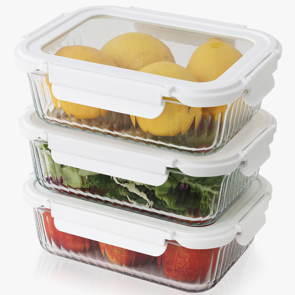 네오플램 글라스캡 내열유리 반찬통 밀폐용기 3p세트 1500ml