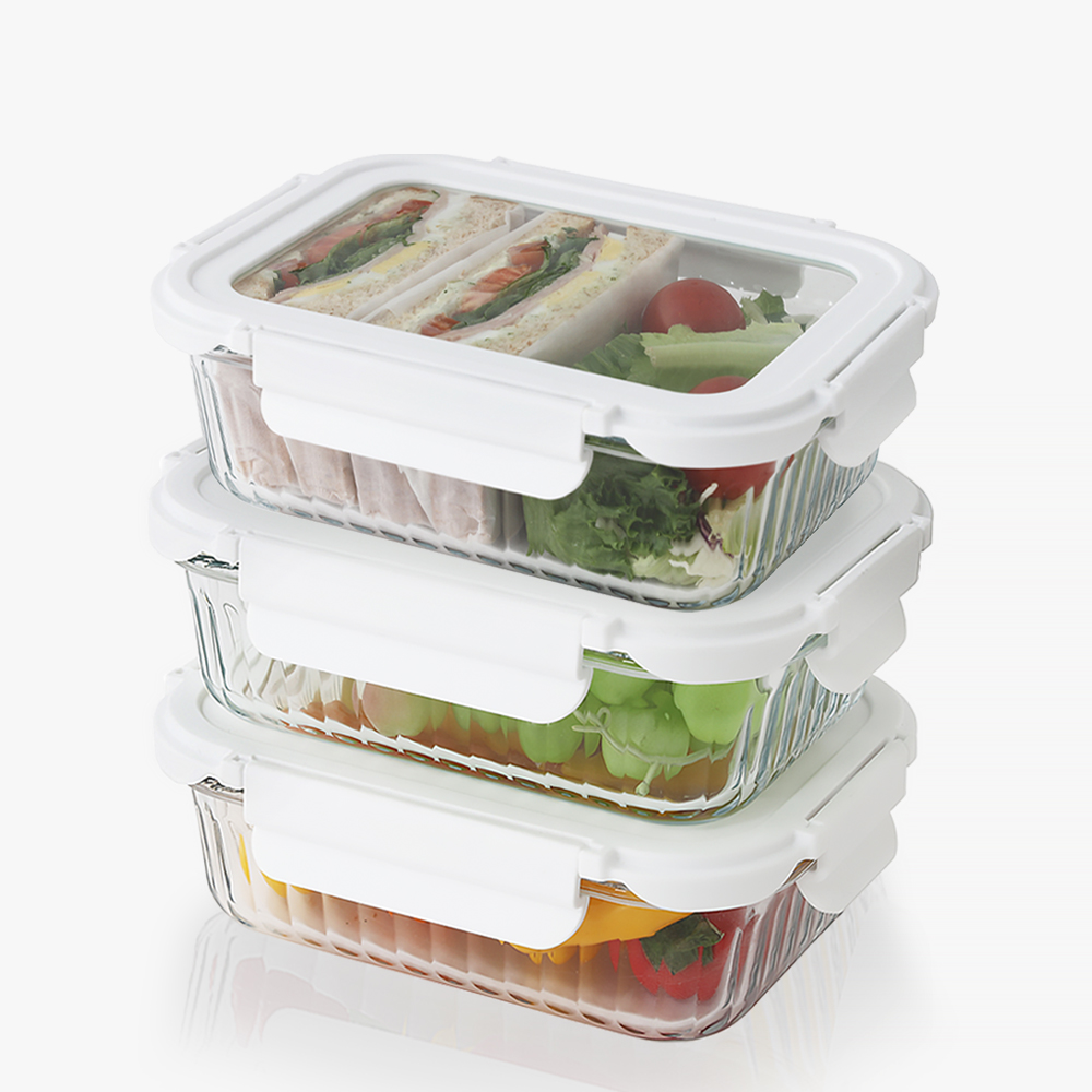 네오플램 글라스캡 내열유리 반찬통 밀폐용기 3p세트 600ml