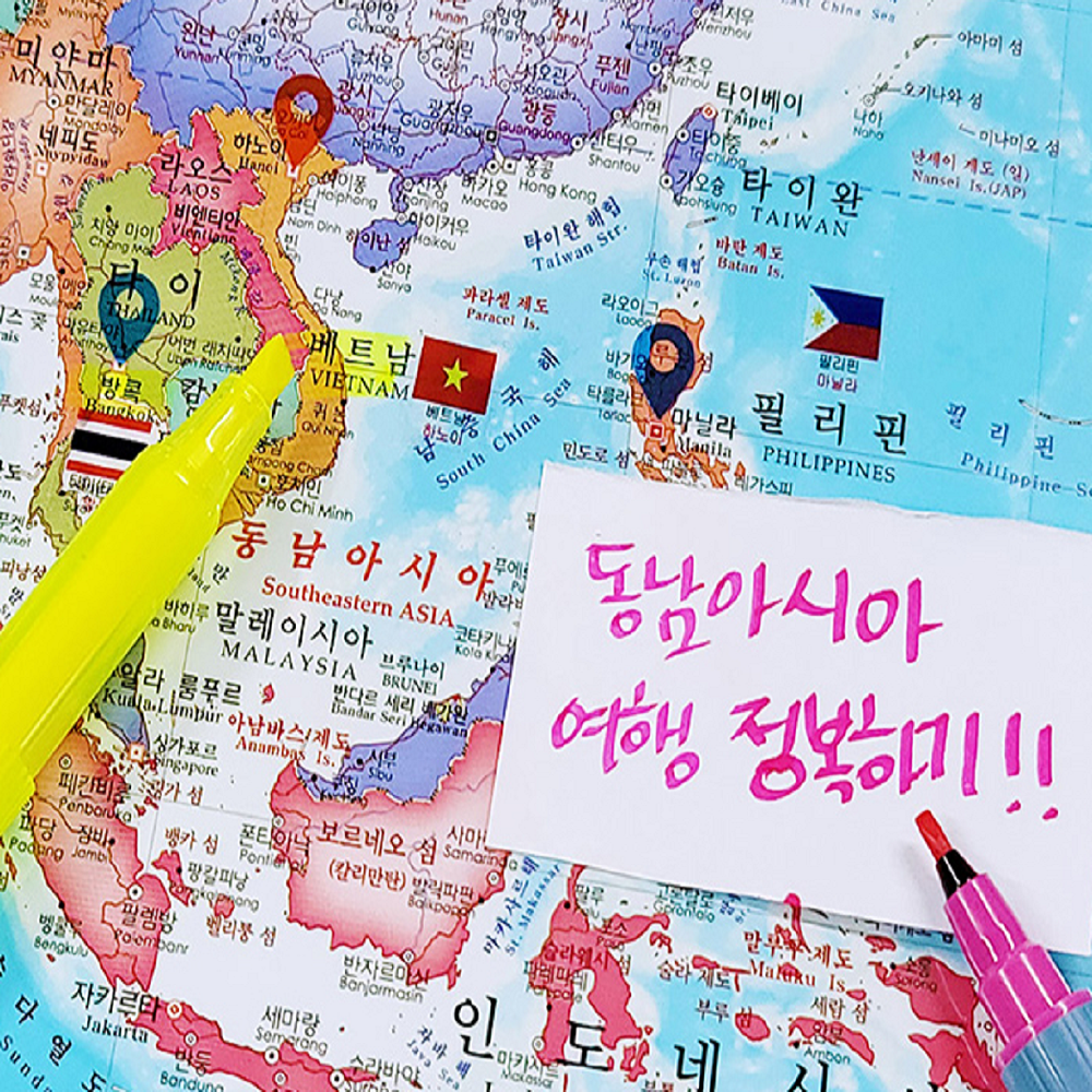 전세계지도 대형 한글 코팅 전도 어린이 세계지도 보기 국기포함 - 메인 이미지