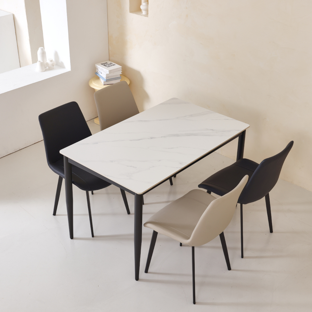 티아 사각 포세린 세라믹 식탁 1200 (체어 4개 포함)
