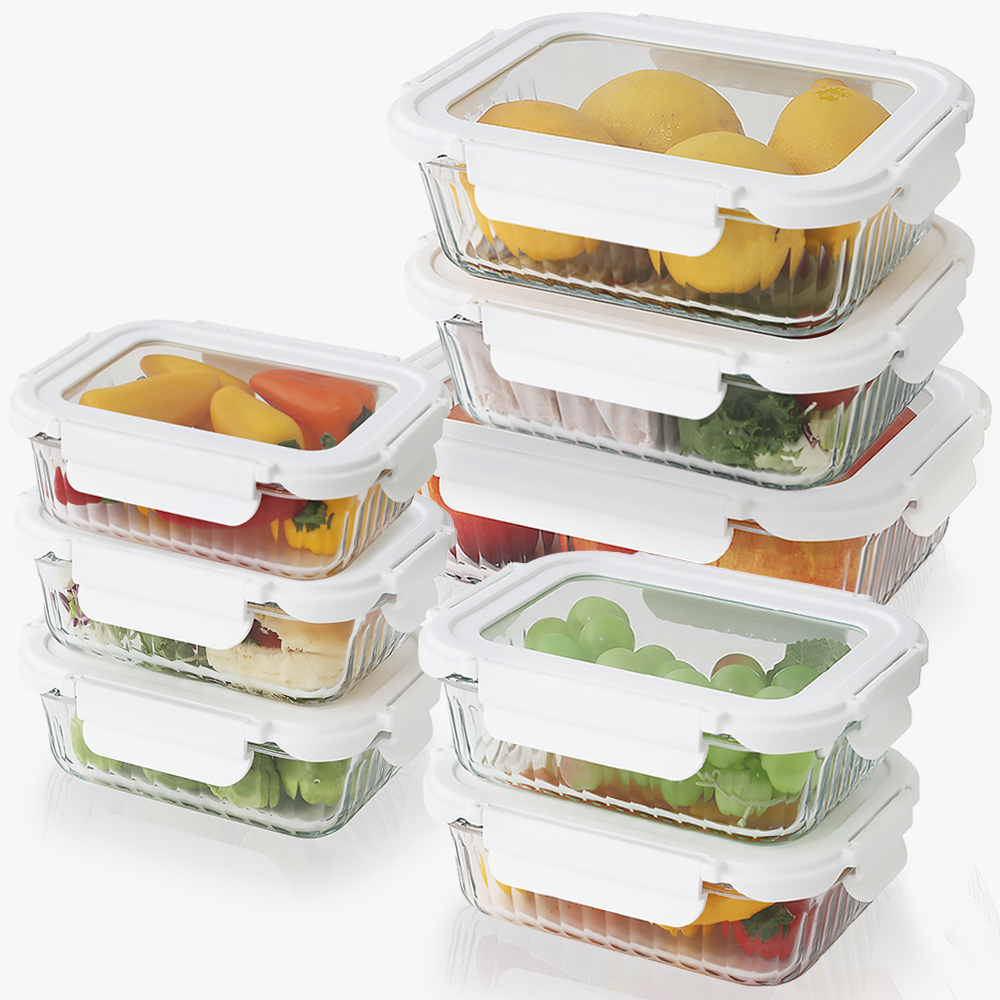 네오플램 글라스캡 내열유리 반찬통 밀폐용기 8p세트