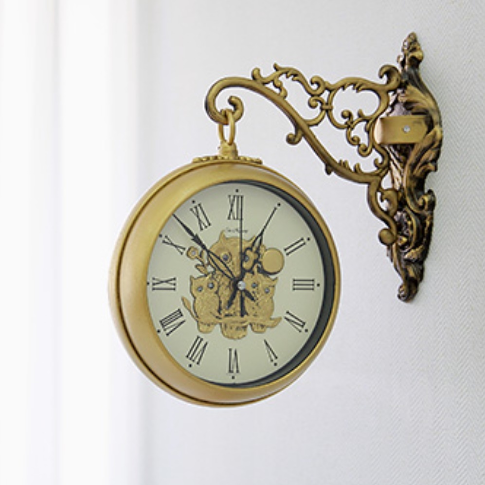 엔틱 벽걸이양면시계 레트로 무선벽시계 코너시계