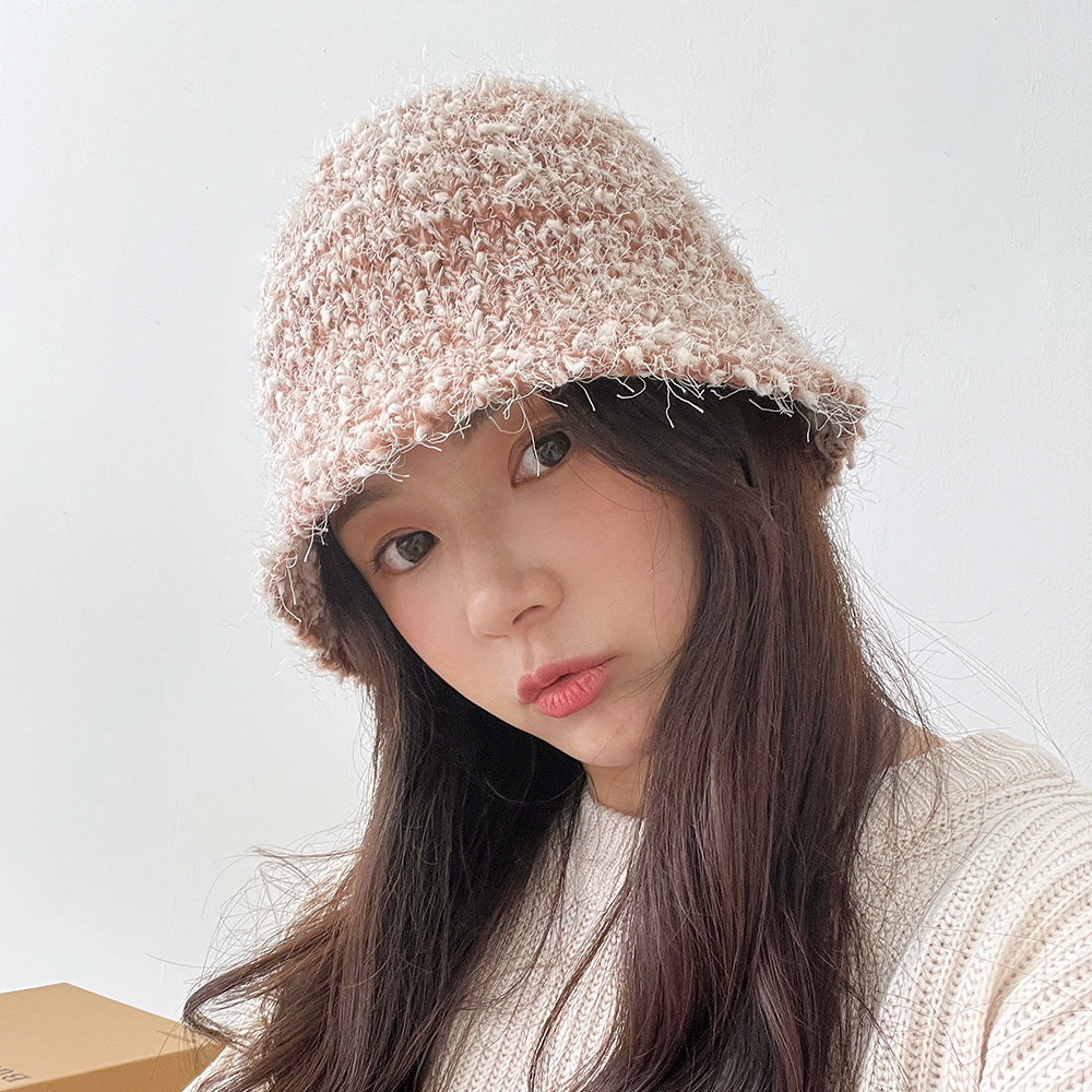 웜 부클 믹스 니트 벙거지 여성 겨울 플로피햇 버킷햇 이미지 8