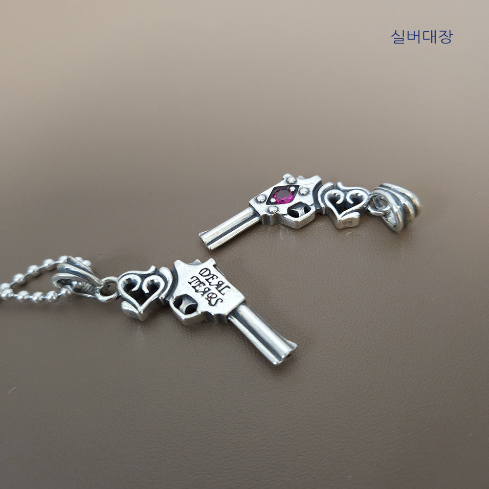 실버 925 탄생석 큐빅 총 커플 패션 키링 은 목걸이 펜던트 - 상세 이미지 4