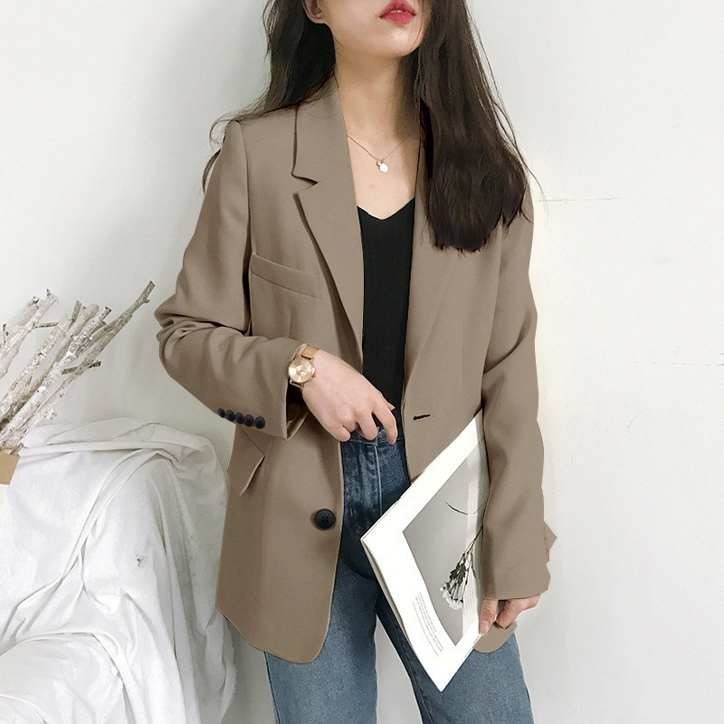 여성 봄 가을 간절기자켓 오버핏 아우터 더블 정장 블랙 브라운 이미지 4