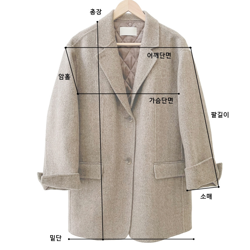 헤링본 울 핸드메이드 조끼내장 하프코트(블랙) 상세 이미지 56
