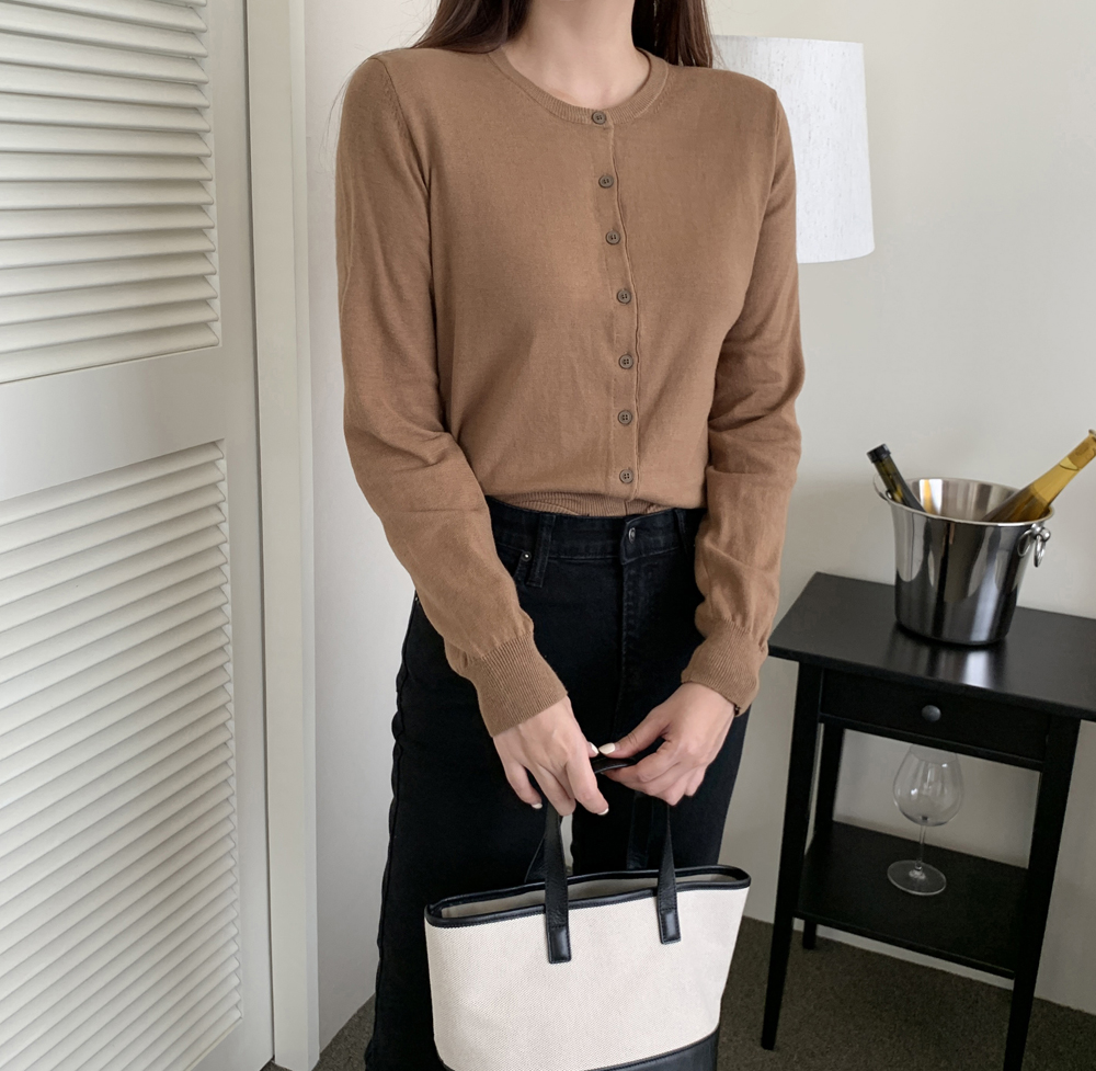 부드러운 워셔블 코튼 여자 니트가디건 라운드 크롭 가디건 숏 여성 가디건 이미지 2