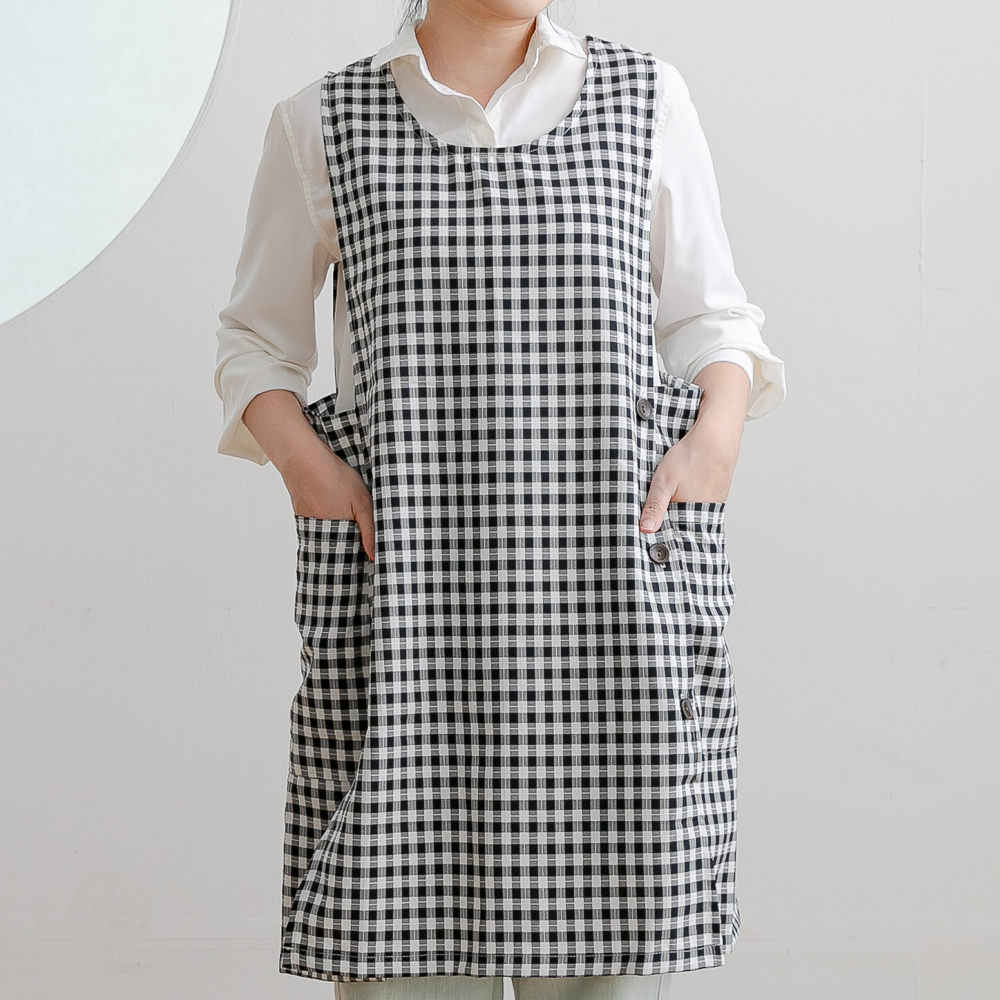 데코에버 여름 붐붐 체크 롱 원피스앞치마 옆주머니형 빅사이즈 어린이집 선생님 앞치마 77