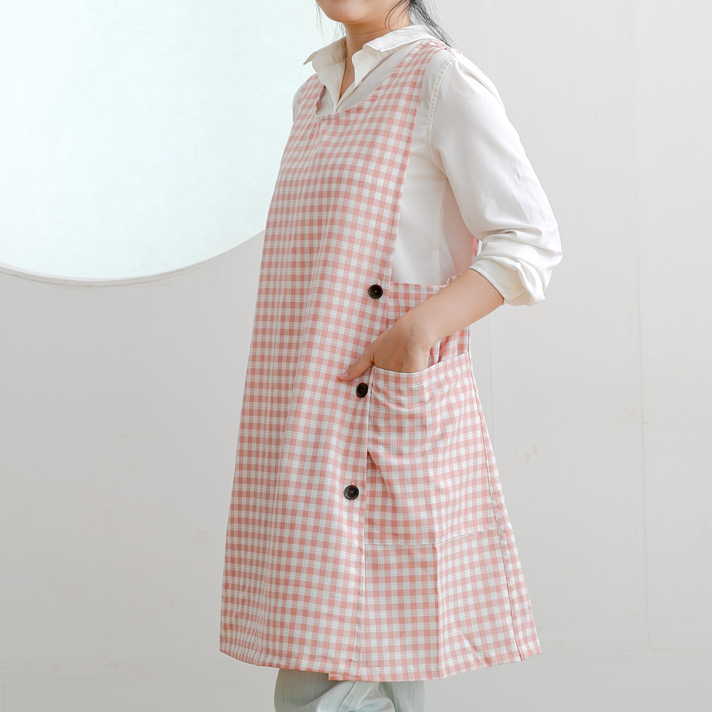 데코에버 여름 붐붐 체크 롱 원피스앞치마 옆주머니형 빅사이즈 어린이집 선생님 앞치마 77