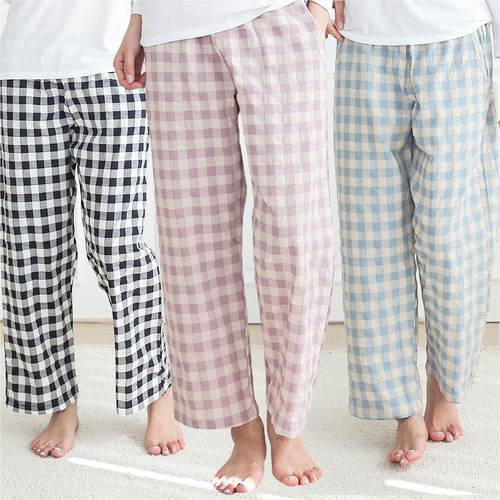 파자마 체크 잠옷 바지 커플 잠옷 면 남자 여자 바지 이미지 3