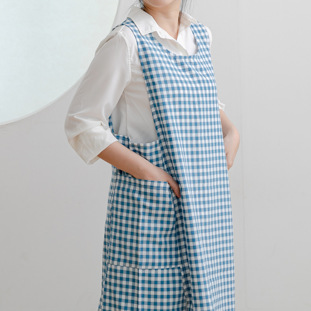 데코에버 여름 붐붐 체크 롱 원피스앞치마 옆주머니형 빅사이즈 어린이집 선생님 앞치마 77