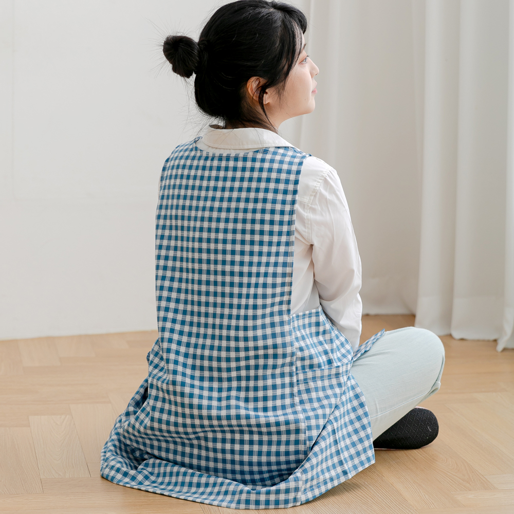 데코에버 여름 붐붐 체크 롱 원피스앞치마 옆주머니형 빅사이즈 어린이집 선생님 앞치마 77