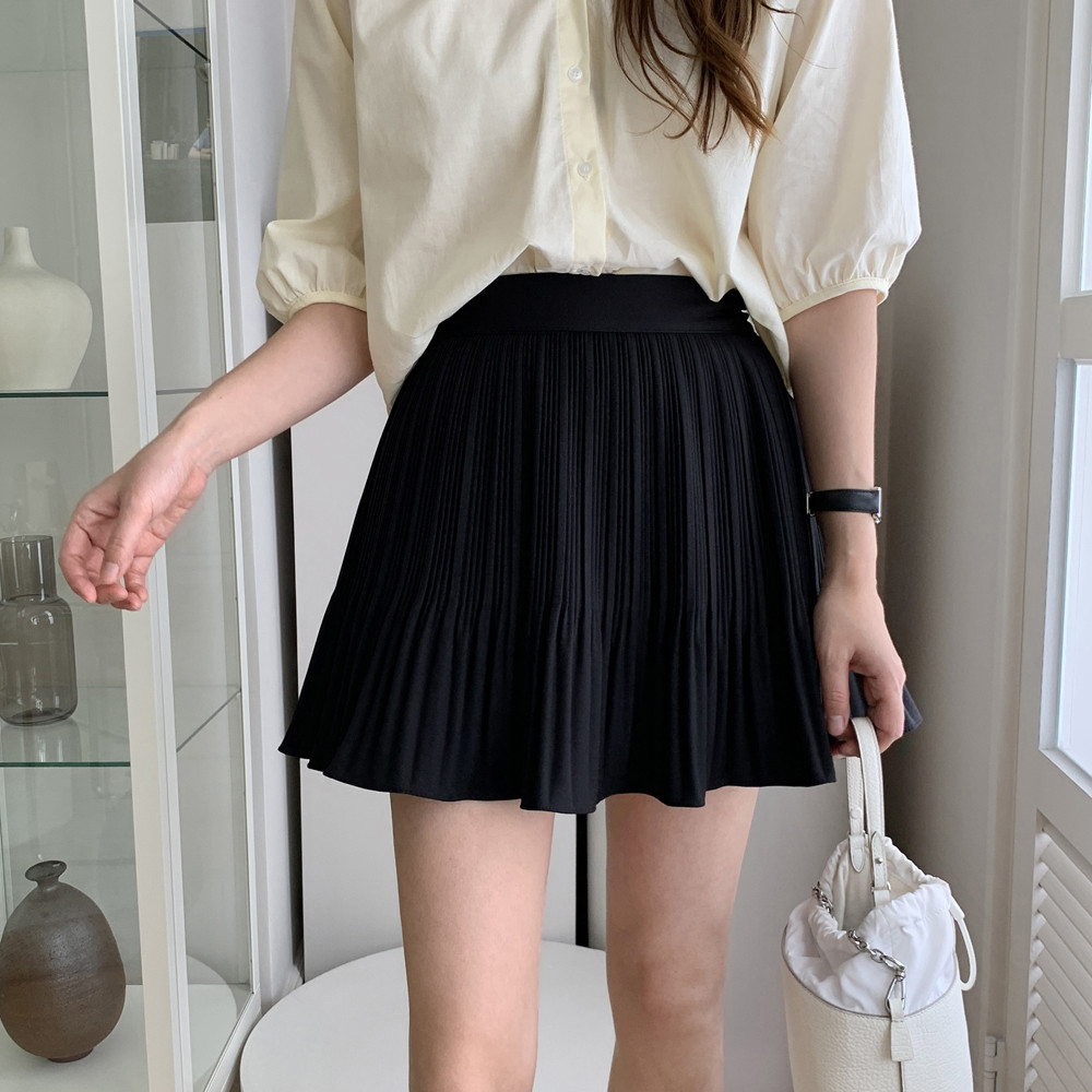 하이웨스트 플리츠 치마 A라인 여성 테니스 주름치마 밴딩 플레어스커트 여름 미니 스커트