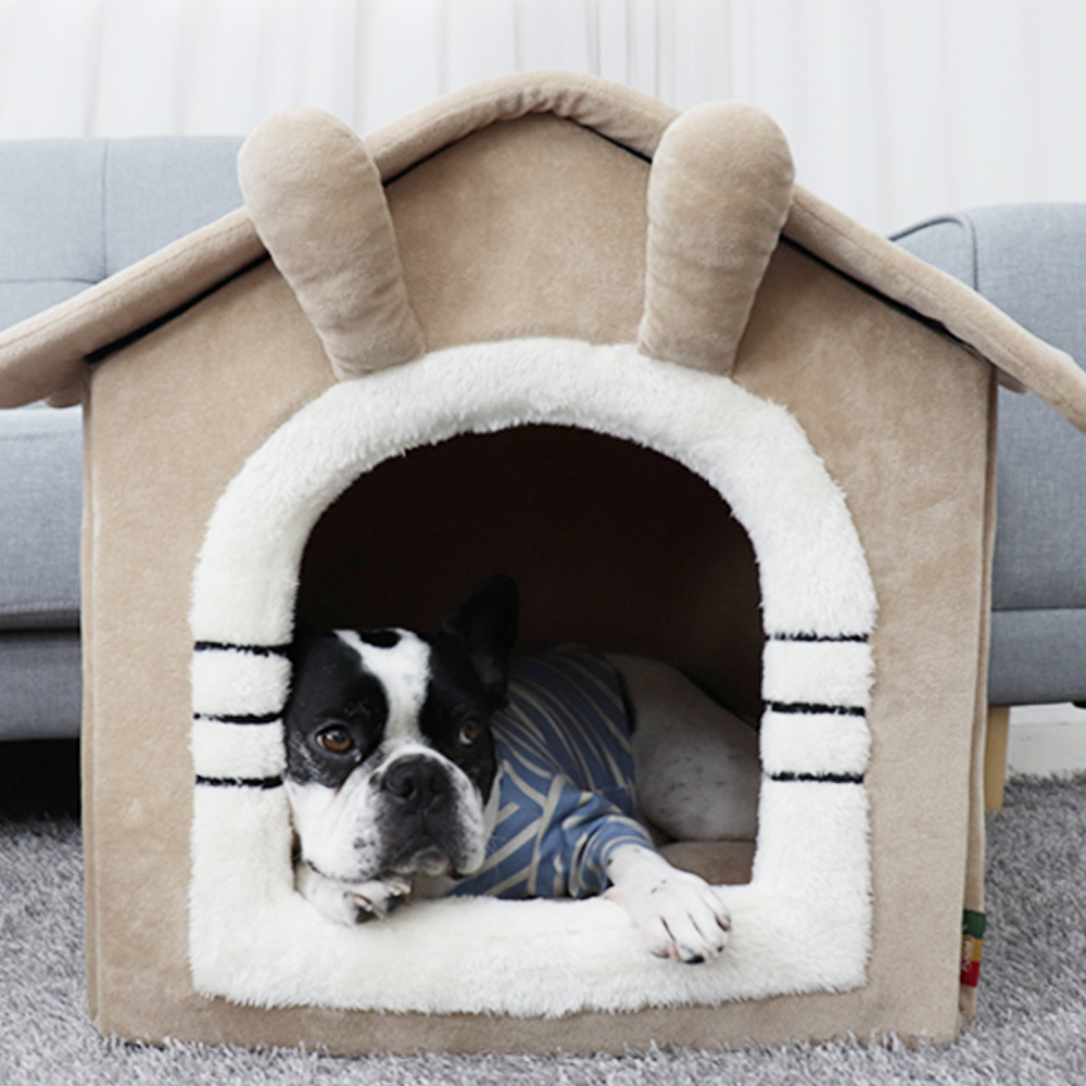 개과천선 와빗 강아지 하우스 동굴 집 접이식 애견 쿠션 하우스 숨숨집 라이트 그레이 중형