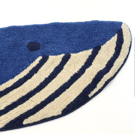 고래 롱 순면 발매트 아이방 러그 블루, 125x45cm