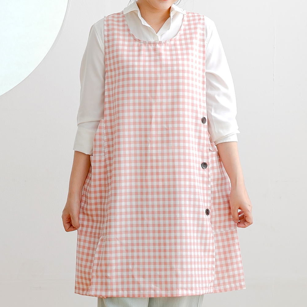 데코에버 여름 붐붐 체크 롱 원피스앞치마 옆주머니형 빅사이즈 어린이집 선생님 앞치마 77