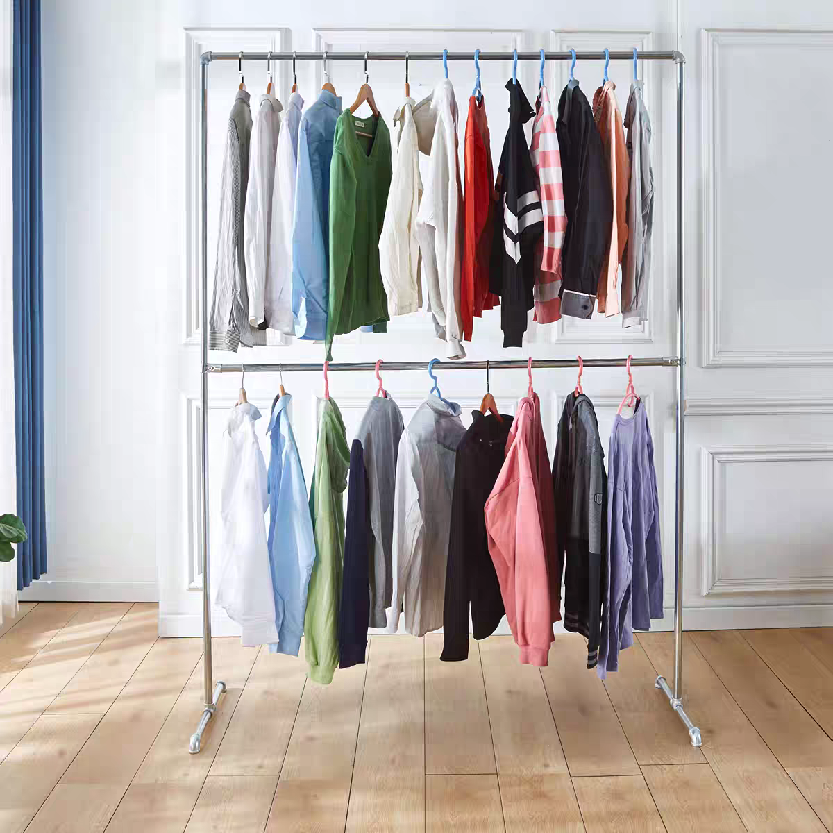 철제 2단 파이프행거 옷가게 스탠딩 이동식 매장용 튼튼한 헹거 가로1.2X높이1.8M