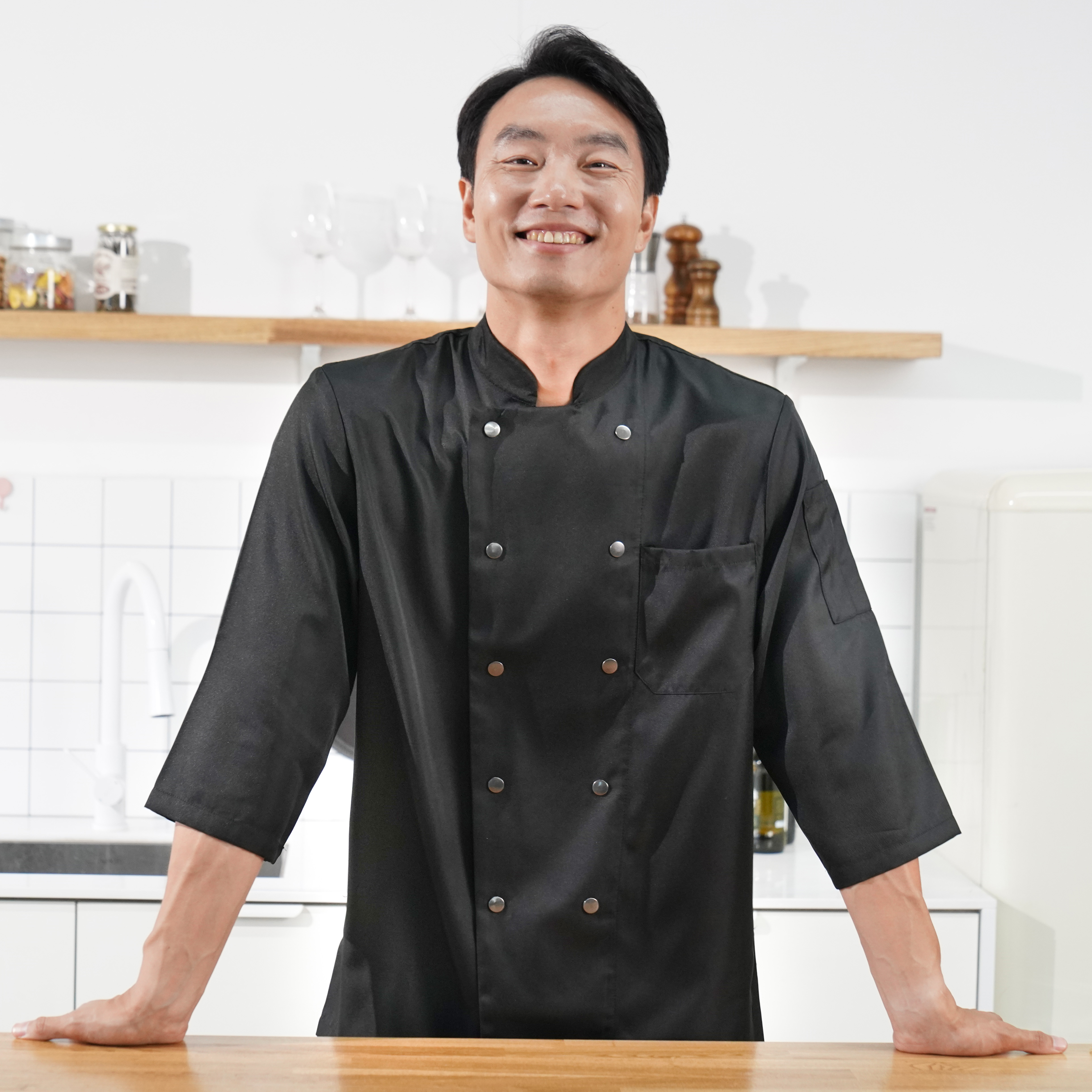 셰프브루노 칠부 버튼 조리복 쉐프복 주방유니폼 셰프복 조리사복