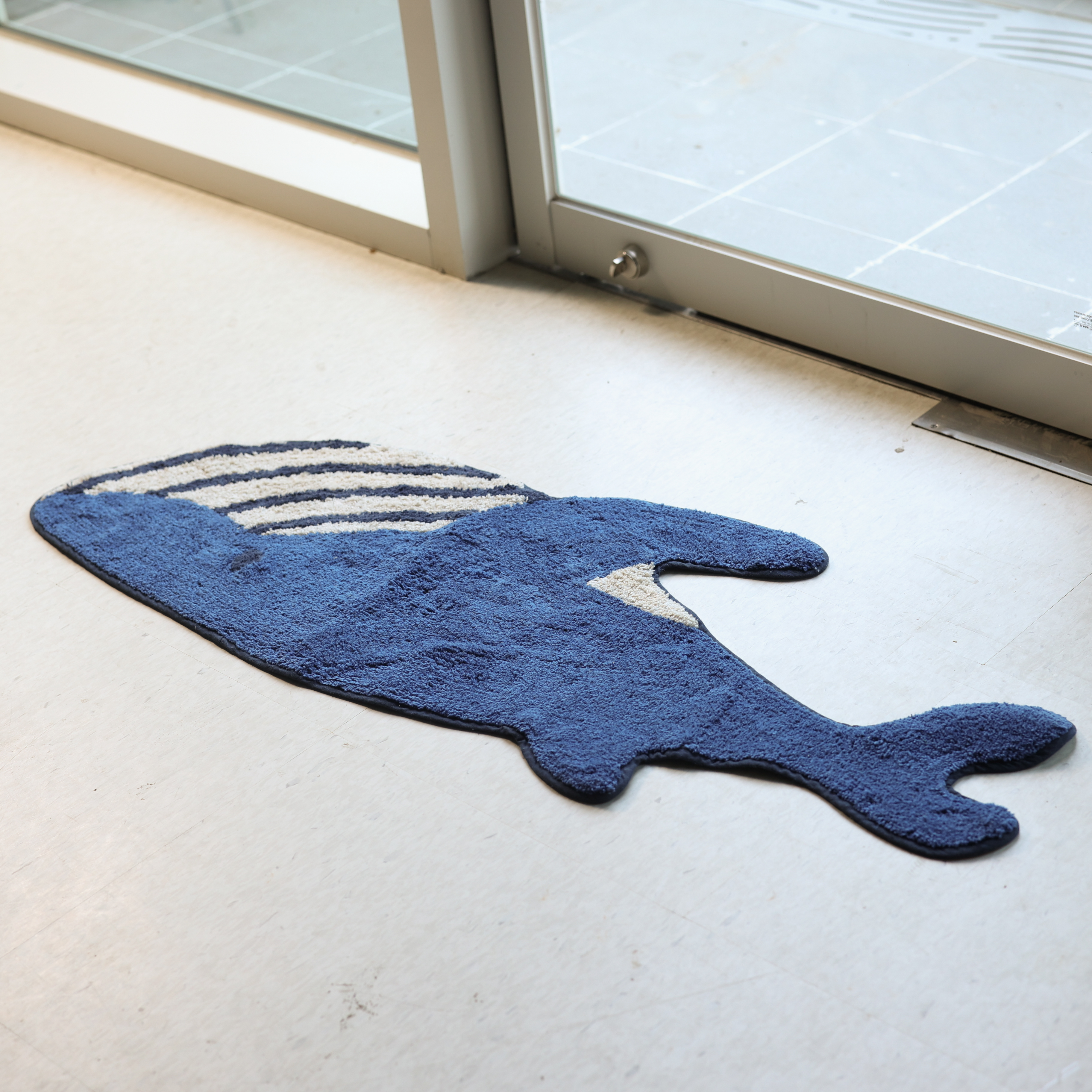 고래 롱 순면 발매트 아이방 러그 블루, 125x45cm