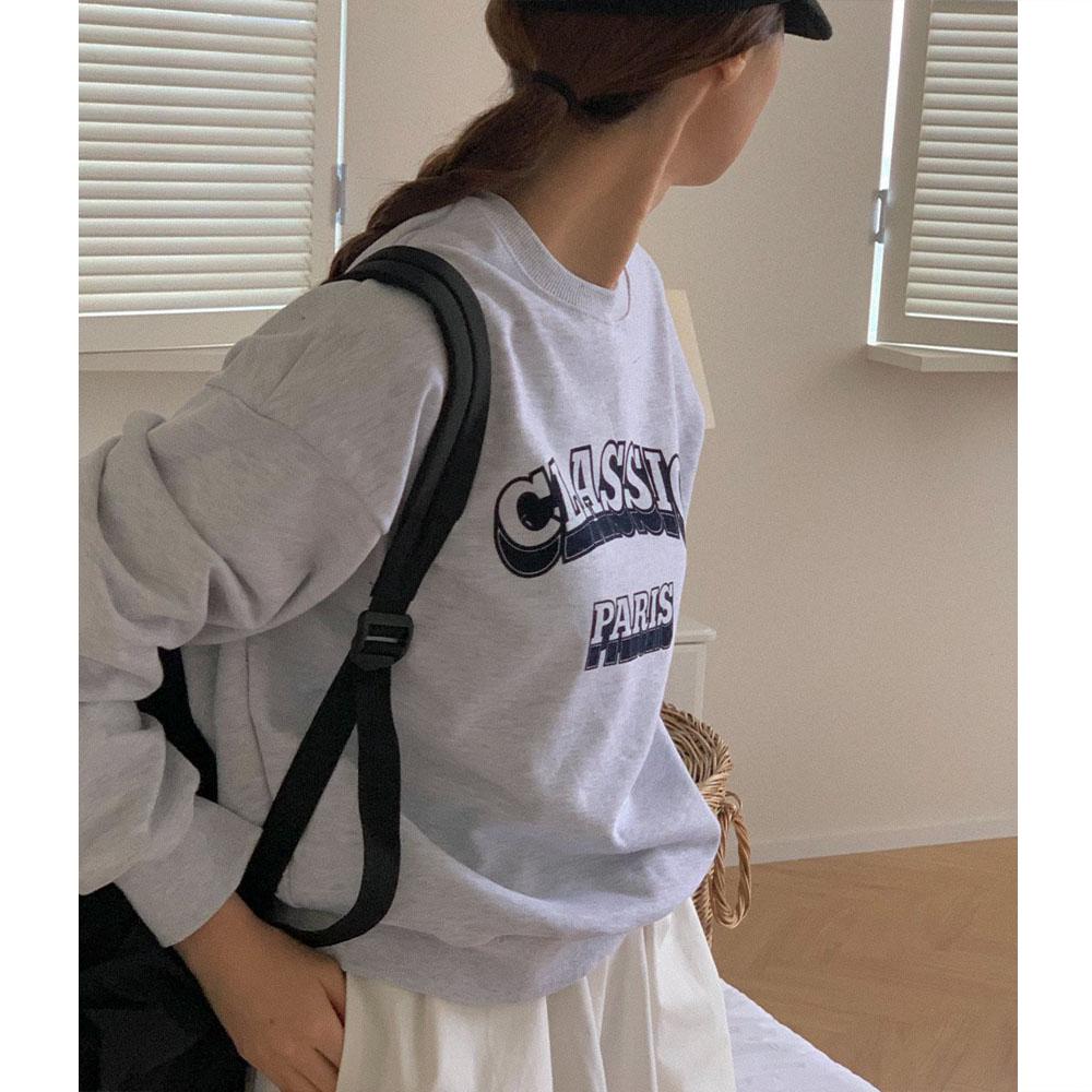 (바로배송) 오버무드 여성 가을 신상 클래식 레터링 쭈리 소프트원단 라운드넥 핑크 맨투맨 3color - 상세 이미지 2