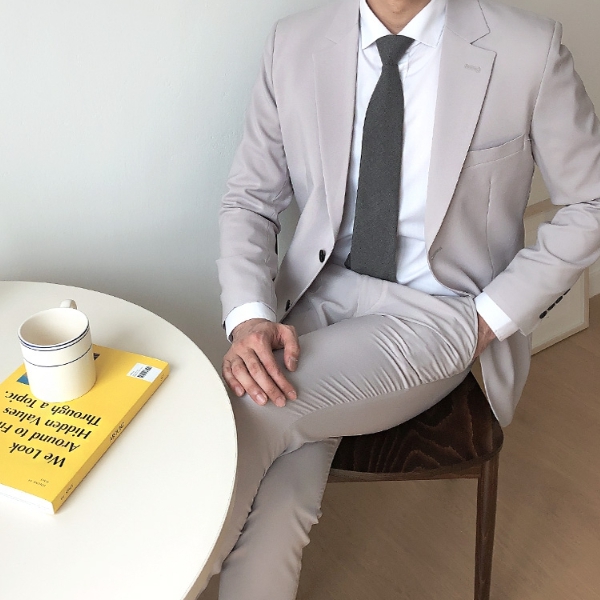 남자 헤이더 봄 가을 결혼식 면접 출근 셋업 정장 수트 세트 블랙 네이비 카키 차콜 이미지 2