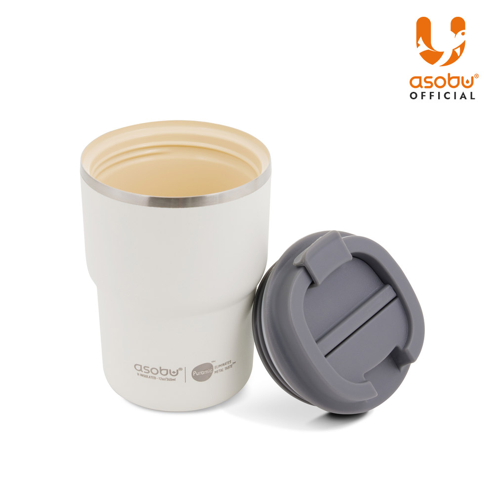 아소부 세라믹코팅 스텐 보온보냉 퓨라믹 텀블러 커피 익스프레스 360ml, 화이트 - 상세 이미지 3