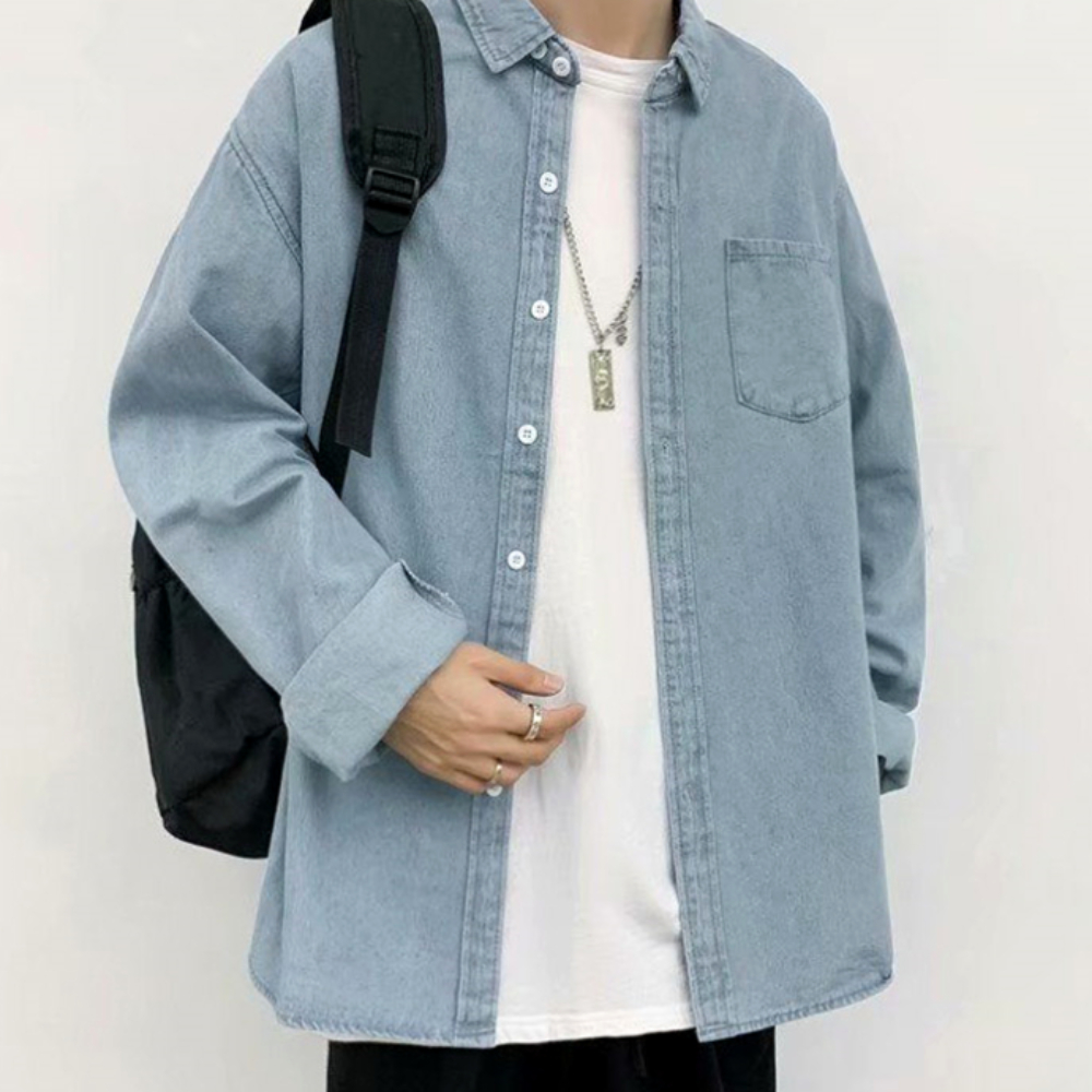 오버핏청남방 워싱데님셔츠 남자청남방 이미지 2