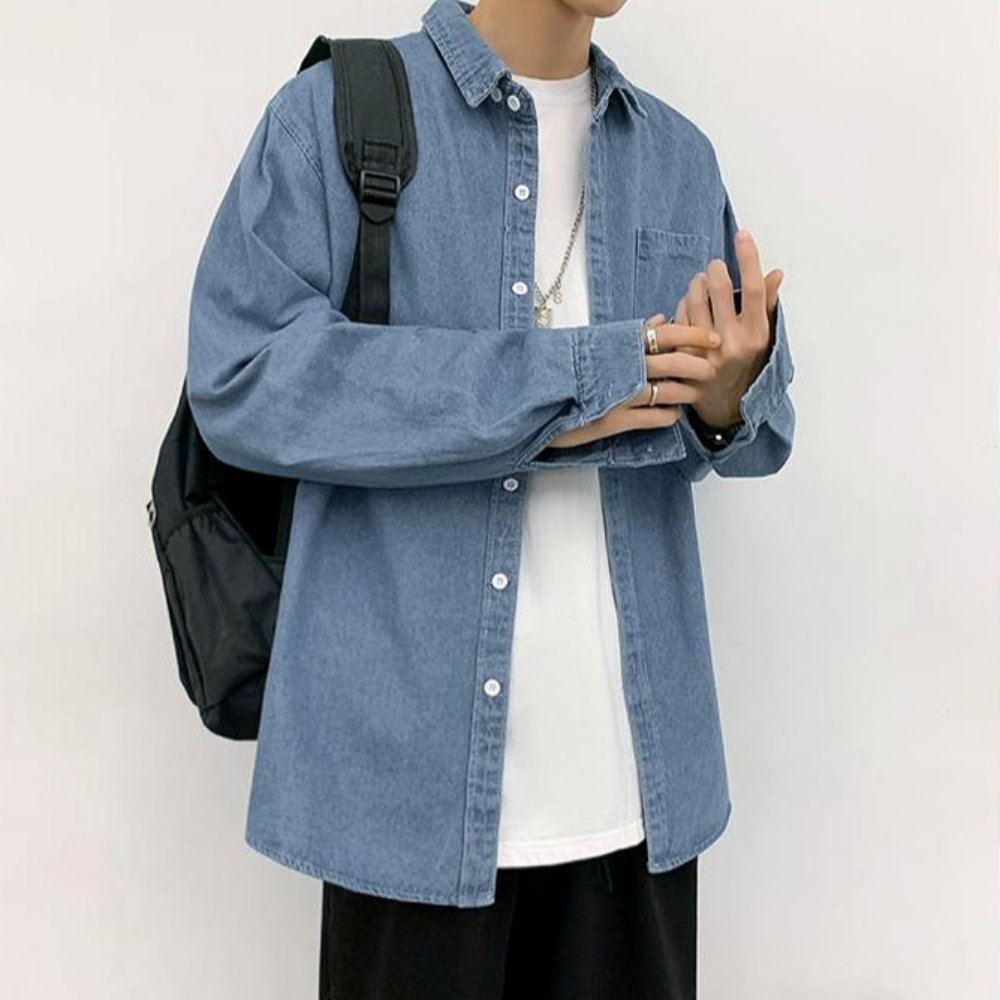 오버핏청남방 워싱데님셔츠 남자청남방 이미지 3