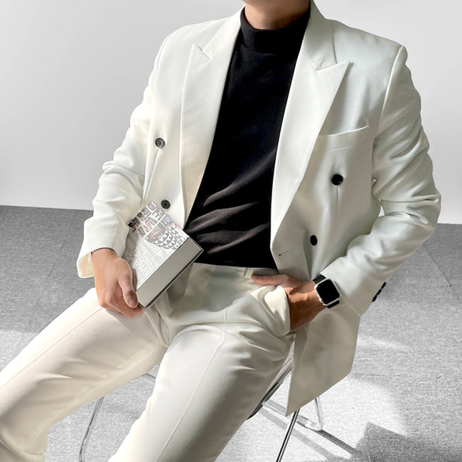남자 제프리스 봄 가을 더블 버튼 블레이저 수트 정장 자켓 이미지 2