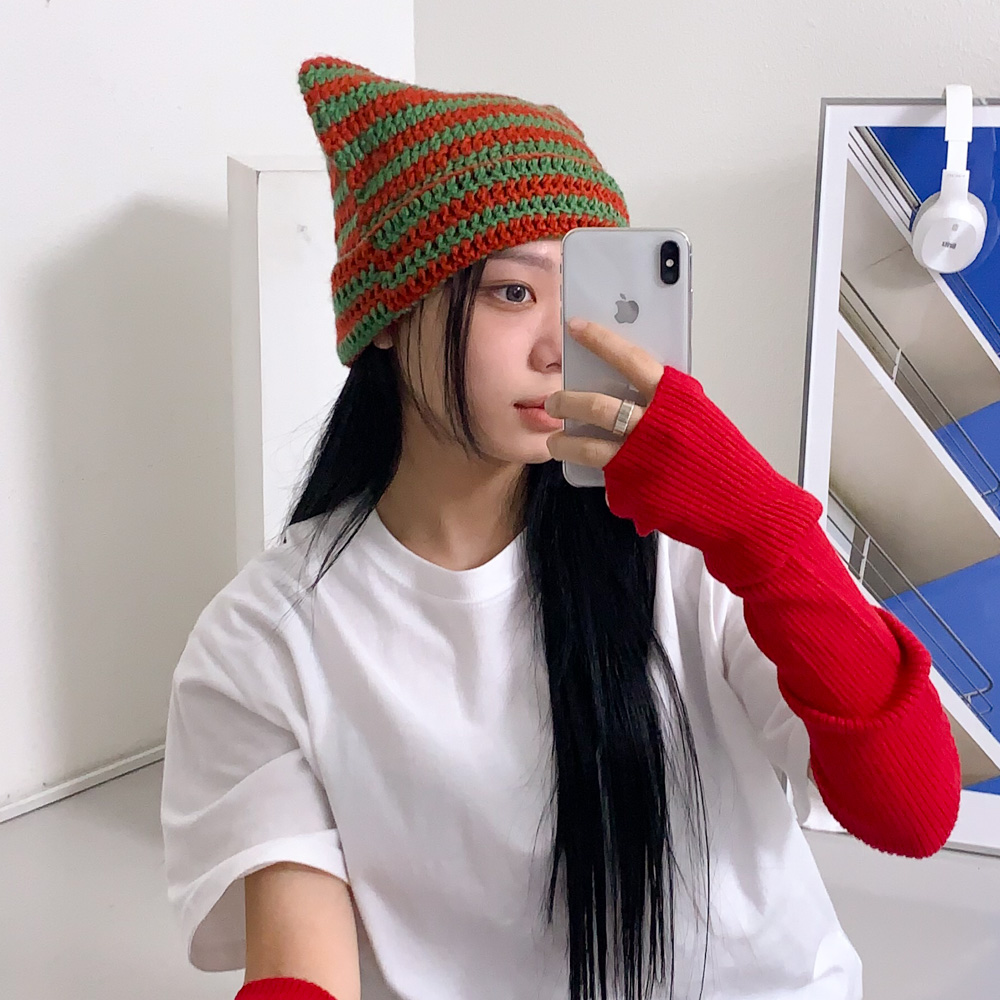 [틱톡유행/팬싸템] 배디 캣츠 스트라이프 줄무늬 니트 고양이귀 비니 모자 8color 상세 이미지 47