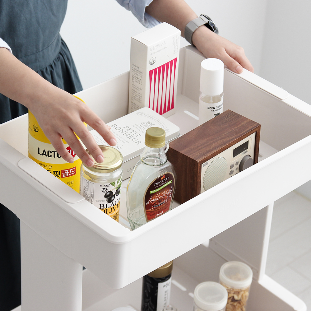 올리빙 이동식 트롤리 수납 주방 식당 카트 왜건 웨건 2단