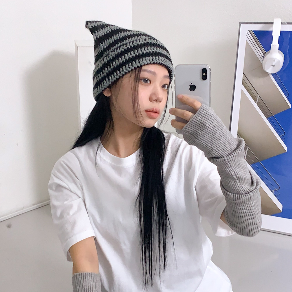 [틱톡유행/팬싸템] 배디 캣츠 스트라이프 줄무늬 니트 고양이귀 비니 모자 8color 상세 이미지 23