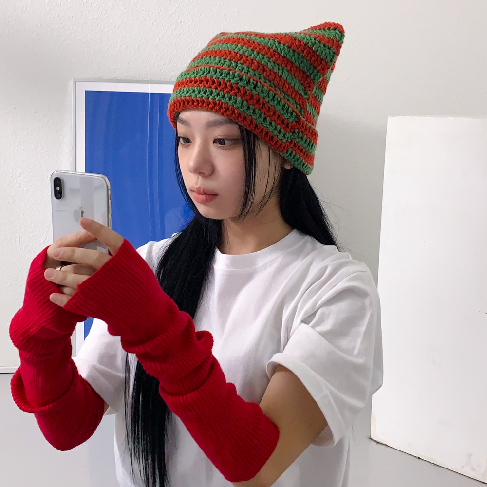 [틱톡유행/팬싸템] 배디 캣츠 스트라이프 줄무늬 니트 고양이귀 비니 모자 8color 상세 이미지 51