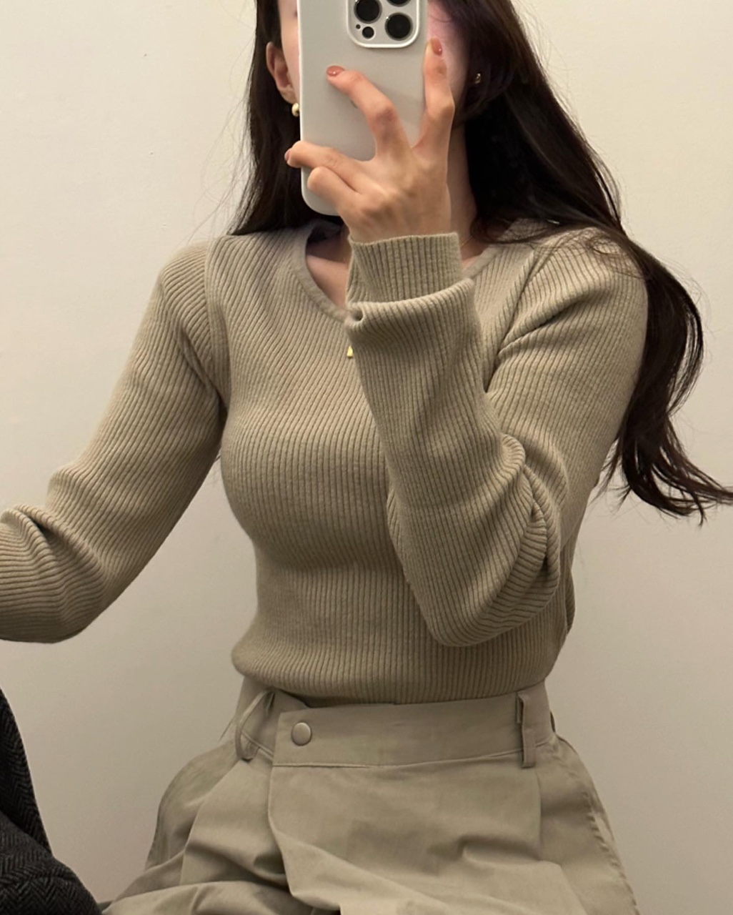 러블 여성 가을 레이어드 이너 라운드 골지 니트 이미지 4