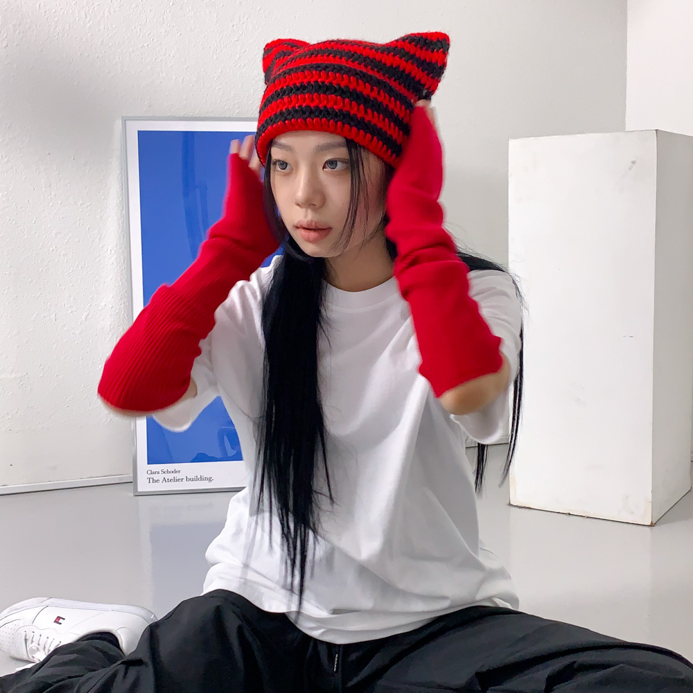 [틱톡유행/팬싸템] 배디 캣츠 스트라이프 줄무늬 니트 고양이귀 비니 모자 8color 상세 이미지 36